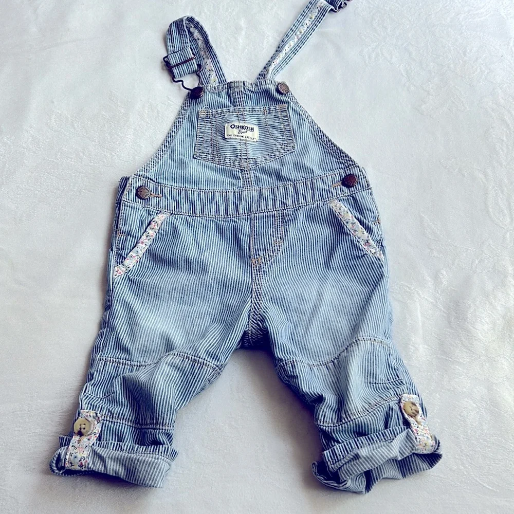 COPY - Vintage baby toddler OshKosh Bgosh striped overalls 12 mo. w/ floral pri…
